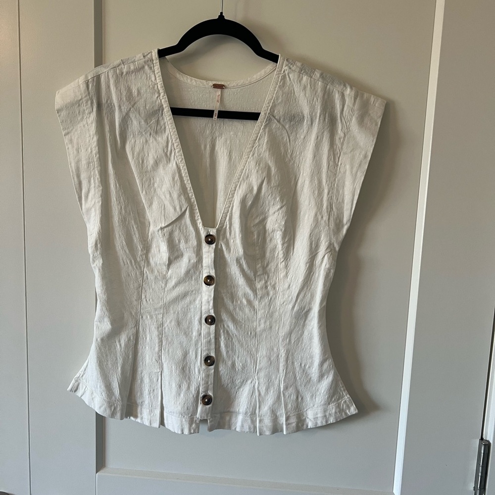 Free People Cream Button-Down Blouse
